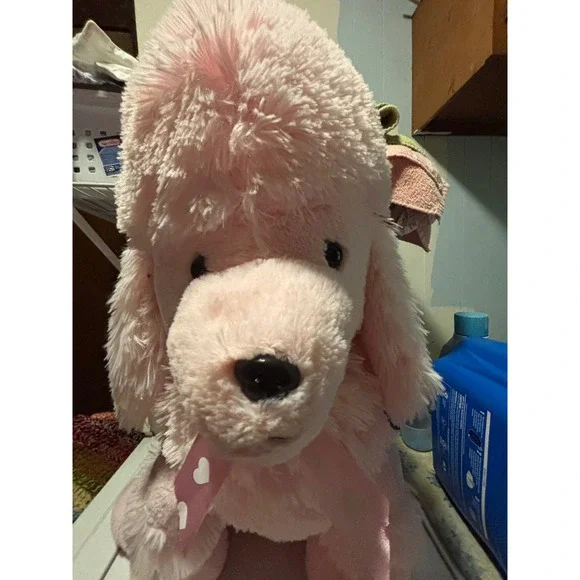 Dan Dee Pink Poodle Plush Stuffed Animal Heart Ribbon Shaggy Dog Toy - Picture 3 of 8